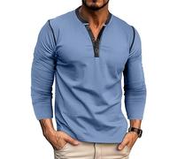 MakingDa Henley Langarmshirt Knopfleiste Langarm Shirt Regular Slim Fit Muscle Bequem Oberteil Männer Pullover Sport Arbeit Tshirts Outdoor Fitness Longshirt Basic Vintage Freizeithemd Blau L