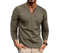 MakingDa Henley Langarmshirt Knopfleiste Langarm Shirt Regular Slim Fit Muscle Bequem Oberteil Männer Pullover Sport Arbeit Tshirts Outdoor Fitness Longshirt Basic Vintage Freizeithemd Grün XL