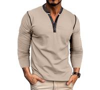 MakingDa Henley Langarmshirt Knopfleiste Langarm Shirt Regular Slim Fit Muscle Bequem Oberteil Männer Pullover Sport Arbeit Tshirts Outdoor Fitness Longshirt Basic Vintage Freizeithemd Khaki XL