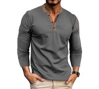 MakingDa Henley Langarmshirt Knopfleiste Langarm Shirt Regular Slim Fit Muscle Bequem Oberteil Männer Pullover Sport Arbeit Tshirts Outdoor Fitness Longshirt Basic Vintage Freizeithemd Dunkelgrau XL