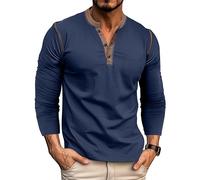 MakingDa Henley Langarmshirt Knopfleiste Langarm Shirt Regular Slim Fit Muscle Bequem Oberteil Männer Pullover Sport Arbeit Tshirts Outdoor Fitness Longshirt Basic Vintage Freizeithemd Marineblau XXL