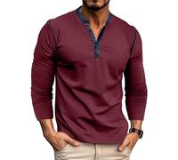 MakingDa Henley Langarmshirt Knopfleiste Langarm Shirt Regular Slim Fit Muscle Bequem Oberteil Männer Pullover Sport Arbeit Tshirts Outdoor Fitness Longshirt Basic Vintage Freizeithemd Weinrot S