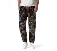 MakingDa Herren-Jogginghose aus Baumwolle mit elastischem Bund, Paisley bedruckter, Hippie-Stil Weite Beinhose, Lockere Passform, bequem für Strand, Spazierengehen, Laufen und Joggen-1-3XL
