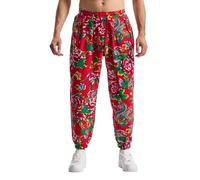MakingDa Herren-Jogginghose aus Baumwolle mit elastischem Bund, Paisley bedruckter, Hippie-Stil Weite Beinhose, Lockere Passform, bequem für Strand, Spazierengehen, Laufen und Joggen-JK61-3-M