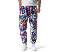 MakingDa Herren-Jogginghose aus Baumwolle mit elastischem Bund, Paisley bedruckter, Hippie-Stil Weite Beinhose, Lockere Passform, bequem für Strand, Spazierengehen, Laufen und Joggen-3-S