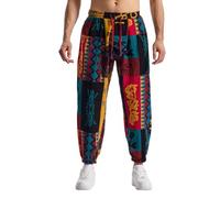 MakingDa Herren-Jogginghose aus Baumwolle mit elastischem Bund, Paisley bedruckter, Hippie-Stil Weite Beinhose, Lockere Passform, bequem für Strand, Spazierengehen, Laufen und Joggen-JK62-4-3XL