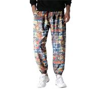 MakingDa Herren-Jogginghose aus Baumwolle mit elastischem Bund, Paisley bedruckter, Hippie-Stil Weite Beinhose, Lockere Passform, bequem für Strand, Spazierengehen, Laufen und Joggen-DZ-6-XXL