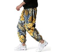 MakingDa Herren-Jogginghose mit elastischem Bund, Lockere Passform, Paisley bedruckter, Hippie-Stil Weite Beinhose, bequem für Laufen, Joggen, Strand und Spazierengehen-4-XXL