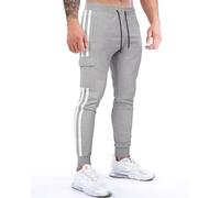 MakingDa Herren-Jogginghose, Trainingshose, leger, Fitnessstudio, athletisch, elastische Taille, schmale Passform, Jogging, Sporthose mit mehreren Taschen, grau, M