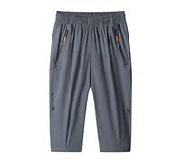 MakingDa Herren Shorts 3/4 Jogger Capri Casual Sport Hosen Sommer Lose Reißverschluss Gym Running Trainingshose - Elastische Taille unterhalb des Knies Kurz mit Reißverschlusstasche
