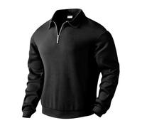 MakingDa Herren Strick-Poloshirt Langarm Retro Jacquard Smart Casual Reißverschluss Hals Strickwaren Top, Schwarz , M