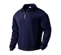 MakingDa Herren Strick-Poloshirt Langarm Retro Jacquard Smart Casual Reißverschluss Hals Strickwaren Top, dunkelblau, XL