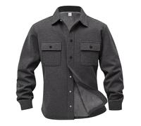 MakingDa Herren Warme Hemdjacke Fleece Gefüttert Winter Dicker Reverskragen Overshirt mit Taschen, dunkelgrau, 3XL
