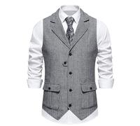 MakingDa Herren-Weste Formell Casual V-Ausschnitt Tweed Anzug Westen Business Freizeit Fischgrätmuster ärmellos Einfarbig Slim Fit Hochzeit Party Anzugweste mit Tasche-Schwarz-L