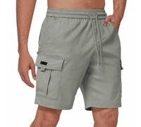 MakingDa Kurze Hosen Herren Elastische Taille mit Tunnelzug 5 Taschen Sommer Cargo Bermuda Shorts Reguläre Passform Freizeit Outdoor Kurz Cargohose Hellgrau XL