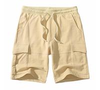 MakingDa Mens Cargo Shorts Sommer Baumwolle Bermuda Bermuda Casual Trousers Short Elastic Waist Shorts with 6 Pockets Khaki XL