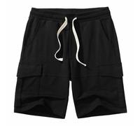 MakingDa Men's Cargo Shorts Sommer Baumwolle Bermuda Casual Trousers Short Elastic Waist Shorts with 6 Pockets Black M