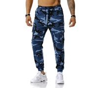 MakingDa Trainingshose für Herren, Camouflage, Fitnessstudio, Cargo-Sweathose, Kordelzug, mehrere Taschen, Laufhose, Kampf, Camouflage, Arbeitshose, denim-blau, 42