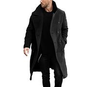 Makkrom Zweireihiger Herren-Trenchcoat, lässiger Reverskragen, Business, Winter, lange Mäntel, Schwarz, M