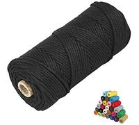 Makramee-Baumwollkordel, 4-lagig, gedrehtes Makramee-Garn, natürliche Baumwollkordel, perfektes Makramee-Zubehör für Makramee-Pflanzenaufhänger, Basteln, Schwarz, 3 mm x 90 m
