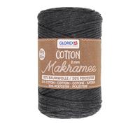 GLOREX 5 1008 04 - Makramee Cotton, 250 g, 2 mm, Länge 225 m, anthrazit, dreifachgedrehtes Baumwollgarn, 100 % Baumwolle, zum Häkeln, Stricken, Knüpfen und Gestalten