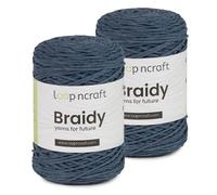 Makramee Garn 2er-Set Jeans Blau, Loopncraft, 2 X 2mm - 250m - 250g, Kettengarn, Braidy Garn, Recycling Garn