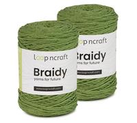 Makramee Garn 2er-Set Olivengrün, Loopncraft, 2 X 2mm - 250m - 250g, Kettengarn, Braidy Garn, Recycling Garn, Black Friday