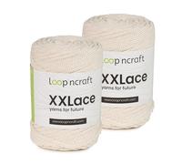 Makramee Garn 2er-Set Perlweiß, Loopncraft, 2 X 4mm - 65m - 250g, Kettengarn, XXLace Garn, Recycling Garn