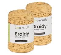 Makramee Garn 2er-Set Soft Gelb, Loopncraft, 2 X 2mm - 250m - 250g, Kettengarn, Braidy Garn, Recycling Garn