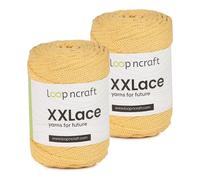 Makramee Garn 2er-Set Soft Gelb, Loopncraft, 2 X 4mm - 65m - 250g, Kettengarn, XXLace Garn, Recycling Garn