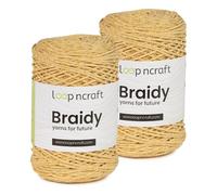 Makramee mit Glitzergarn Lurex 2er Set Soft Gelb-Gold, Loopncraft, 2 X 250m - 250g, geflochtenes Garn, Recycling Garn