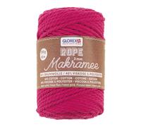 GLOREX 5 1007 36 - Makramee Rope 3 mm, 250 g, Neon Pink, Länge 63 m, gedreht, superweiches Textilgarn aus 60 % Baumwolle, 40 % Viskose, zum Häkeln, Stricken, Knüpfen und textilen Gestalten