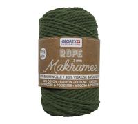GLOREX 5 1007 05 - Makramee Rope 3 mm, superweiches Textilgarn aus 60 % Baumwolle / 40 % Viskose, zum Häkeln, Stricken, Knüpfen und textilen Gestalten, 250 g, ca. 63 m, gedreht oliv
