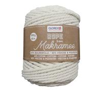 GLOREX 5 1007 11 - Makramee Rope 5 mm, superweiches Textilgarn aus 60 % Baumwolle / 40 % Viskose, zum Häkeln, Stricken, Knüpfen und textilen Gestalten, 500 g, ca. 85 m, gedreht creme