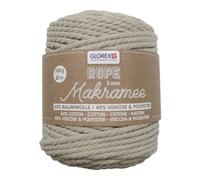 GLOREX 5 1007 12 - Makramee Rope 5 mm, superweiches Textilgarn aus 60 % Baumwolle / 40 % Viskose, zum Häkeln, Stricken, Knüpfen und textilen Gestalten, 500 g, ca. 85 m, gedreht taupe