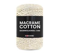 Makramee-Schnur aus Baumwolle Macrame Cotton by KOKONKI 2mm / Ralle 200m (Creme + Gold Lurex)