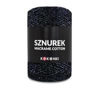 Makramee-Schnur aus Baumwolle Macrame Cotton by KOKONKI 2mm / Ralle 200m (schwarz + Skarabäus Lurex)