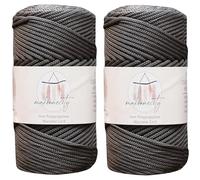 Makromecity 2 Strang Makramee Garn 3mm x 120m Anthrazit Premium Polyester Makramee Schnur Polypropylene Basteln für Wandbehänge Umhängetasche Handtasche Runner Schnullerkette Platzteller