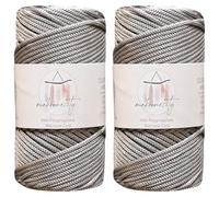 Makromecity 2 Strang Makramee Garn 3mm x 120m Light Grau Premium Polyester Makramee Schnur Polypropylene Basteln für Wandbehänge Umhängetasche Handtasche Runner Schnullerkette Platzteller
