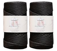 Makromecity 2 Strang Makramee Garn 3mm x 120m Schwarz Premium Polyester Makramee Schnur Polypropylene Basteln für Wandbehänge Umhängetasche Handtasche Runner Schnullerkette Platzteller