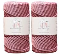 Makromecity 2 Strang Makramee Garn 3mm x 120m Staubige Rose Premium Polyester Makramee Schnur Polypropylene Basteln für Wandbehänge Umhängetasche Handtasche Runner Schnullerkette Platzteller