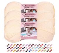 Makromecity 3 Strang Softee Baby Garn, 100% Anti-Pilling Acryl, je 100 g, 250 m, weiches Premium Garn zum Häkeln und Stricken, Baby-Strickjacken, Decken, Mützen und Babyschuhe (Creme, 3 Strang)