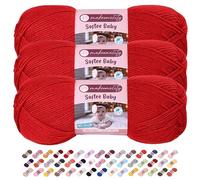Makromecity 3 Strang Softee Baby Garn, 100% Anti-Pilling Acryl, je 100 g, 250 m, weiches Premium Garn zum Häkeln und Stricken, Baby-Strickjacken, Decken, Mützen und Babyschuhe (Rot, 3 Strang)