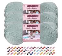 Makromecity 3 Strang Softee Baby Garn, 100% Anti-Pilling Acryl, je 100 g, 250 m, weiches Premium Garn zum Häkeln und Stricken, Baby-Strickjacken, Decken, Mützen und Babyschuhe (Kreppgrün, 3 Strang)