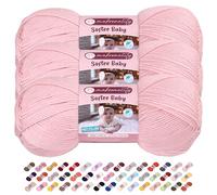 Makromecity 3 Strang Softee Baby Garn, 100% Anti-Pilling Acryl, je 100 g, 250 m, weiches Premium Garn zum Häkeln und Stricken, Baby-Strickjacken, Decken, Mützen und Babyschuhe (Pulver, 3 Strang)