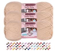 Makromecity 3 Strang Softee Baby Garn, 100% Anti-Pilling Acryl, je 100 g, 250 m, weiches Premium Garn zum Häkeln und Stricken, Baby-Strickjacken, Decken, Mützen und Babyschuhe (Beige, 3 Strang)