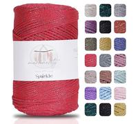 Makromecity Makramee Garn 2mm x 230m Premium Polyester Macrame Cord Polypropylene Yarn für Handwerk Wohndekorationen Platzteller Umhängetasche Handtasche Runner (Glitzer Rot, 1 Strang)