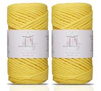 Makromecity, Makramee-Schnur, einsträngig, 3 mm x 91,4 m, 3 mm, einsträngig, natürliche Baumwollkordel für Makramee, Kunst und Handwerk, für Wandbehänge, recycelte Baumwolle, Gelb, 2 Knäuel, 2 Knäuel,
