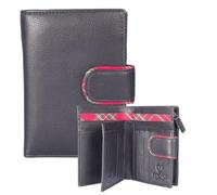 Mala Leather BRAEMAR Country Stag Tab Geldbörse - Weiches Leder Geldbörse mit Highland Stag Motiv, Tartan Besatz, RFID Schutz, 9 Kartenfächer, Reißverschluss Münzfach - Damen Kompakte Geldbörse im