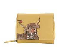 Mala Leather Callum The Highland Cow & Robin Bird Medium Tri Fold Purse - Echtes Leder RFID Geldbörse mit Reißverschluss Münzfach, gelb, L, Zeitgenössisch